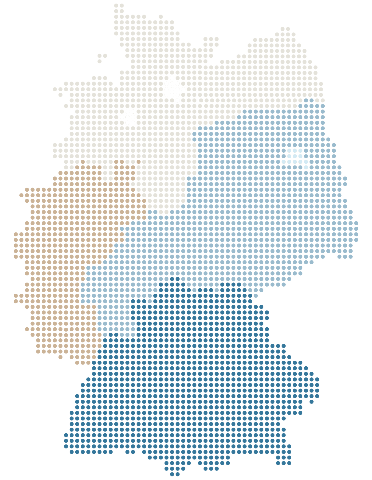 Deutschlandkarte mit Einfärbung der Zuständigkeitsgebiete